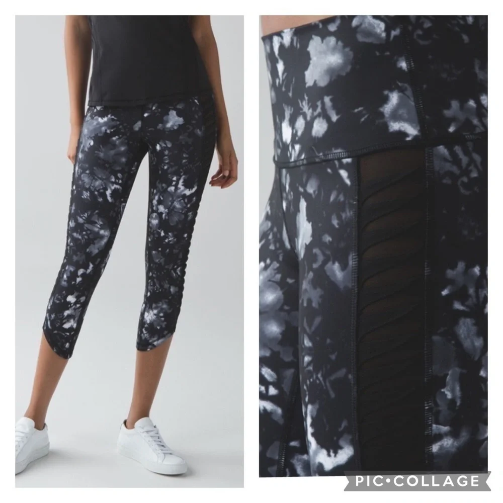 Lululemon Sunshine Salutation Crop (Full-On Luxtreme) Dusk Dye White Black Sz 6